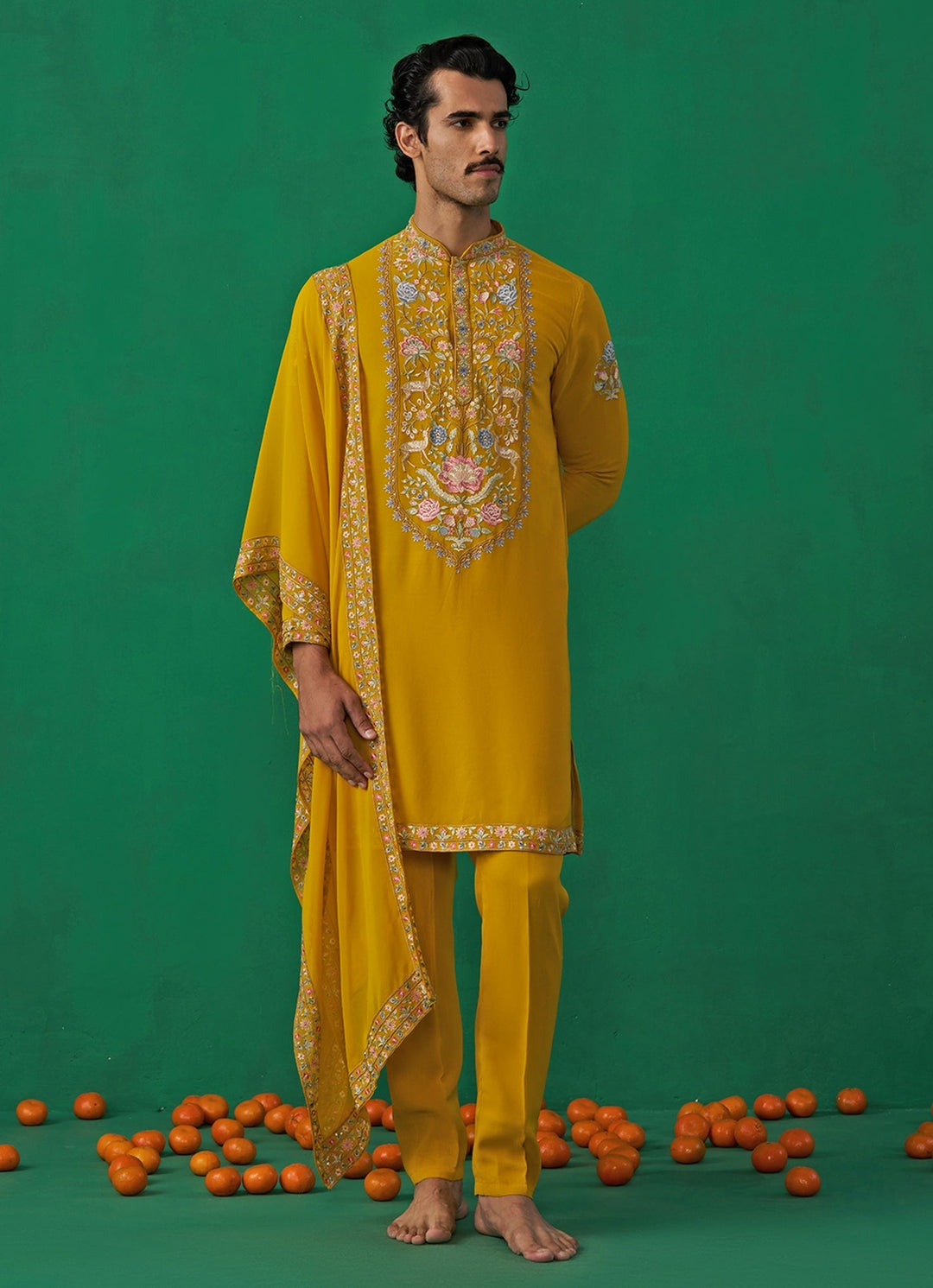 Yellow Embroidered Georgette Kurta Set Kalpraag - Fabilicious Fashion