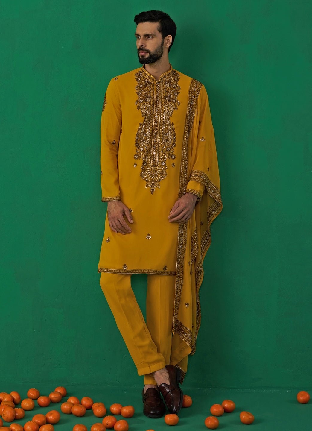 Yellow Embroidered Georgette Kurta Set Kalpraag - Fabilicious Fashion