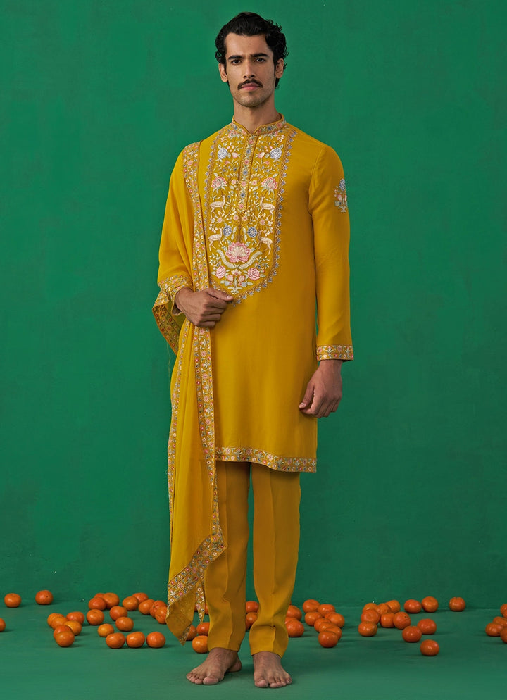 Yellow Embroidered Georgette Kurta Set Kalpraag - Fabilicious Fashion