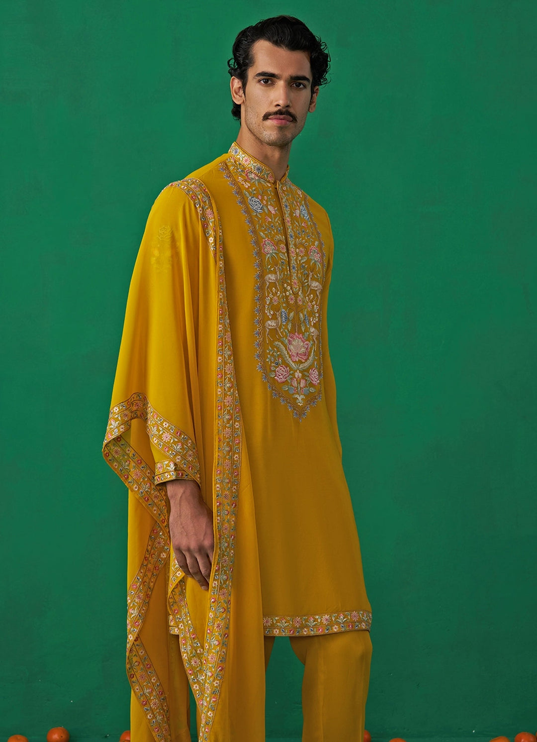 Yellow Embroidered Georgette Kurta Set Kalpraag - Fabilicious Fashion