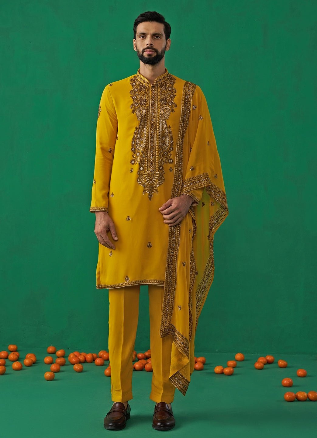 Yellow Embroidered Georgette Kurta Set Kalpraag - Fabilicious Fashion