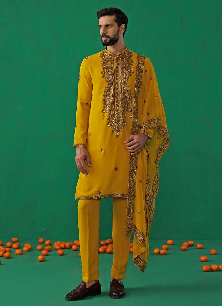Yellow Embroidered Georgette Kurta Set Kalpraag - Fabilicious Fashion