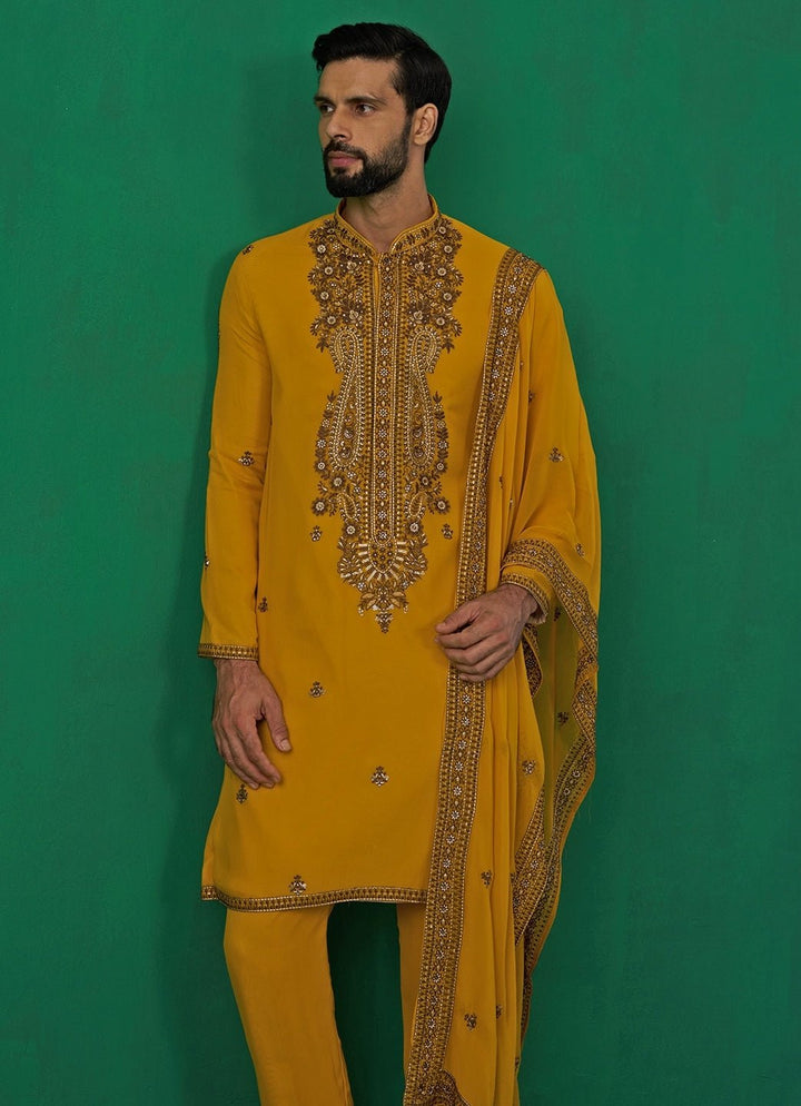 Yellow Embroidered Georgette Kurta Set Kalpraag - Fabilicious Fashion