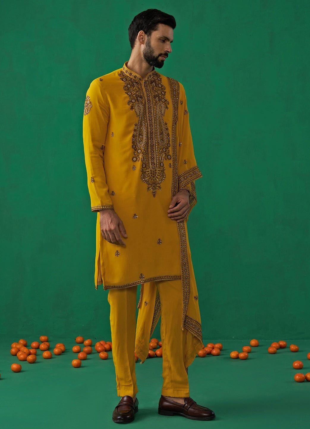 Yellow Embroidered Georgette Kurta Set Kalpraag - Fabilicious Fashion