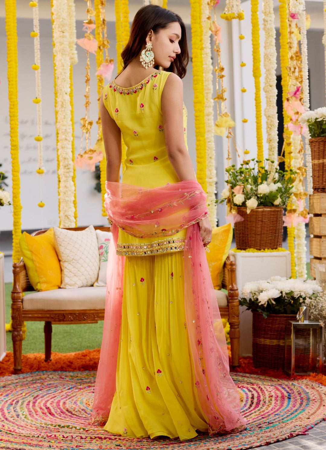 Yellow Embroidered Georgette Kurta Sharara Set Sanya Gulati - Fabilicious Fashion