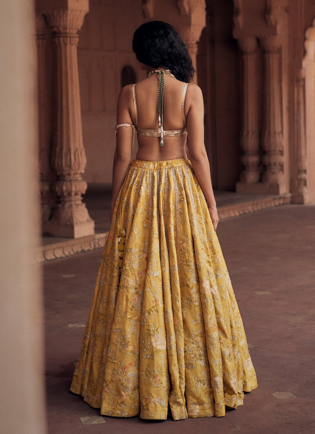 Yellow Embroidered Jacquard Lehenga Set Paulmi and Harsh - Fabilicious Fashion