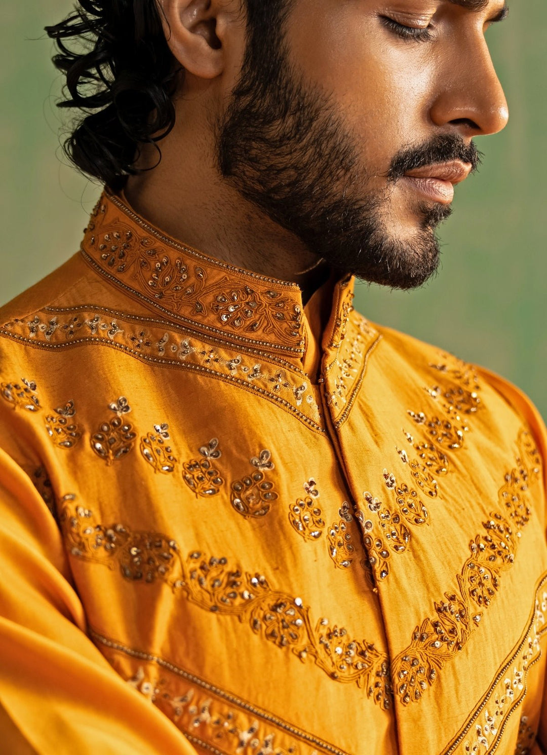 Yellow Embroidered Kurta Bundi Set Studio Bagechaa - Men - Fabilicious Fashion