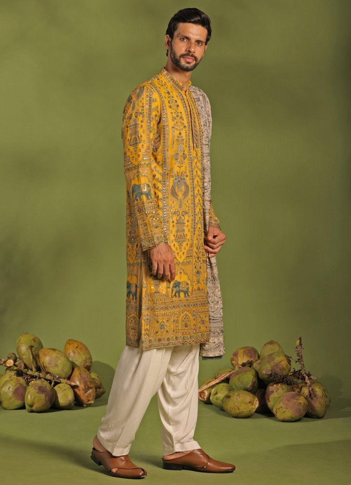 Yellow Embroidered Kurta Patiala Pant Set With Dupatta Kalpraag - Fabilicious Fashion