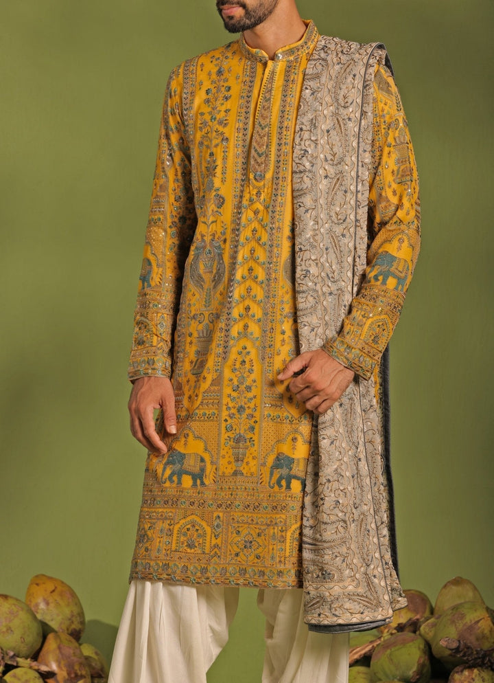 Yellow Embroidered Kurta Patiala Pant Set With Dupatta Kalpraag - Fabilicious Fashion