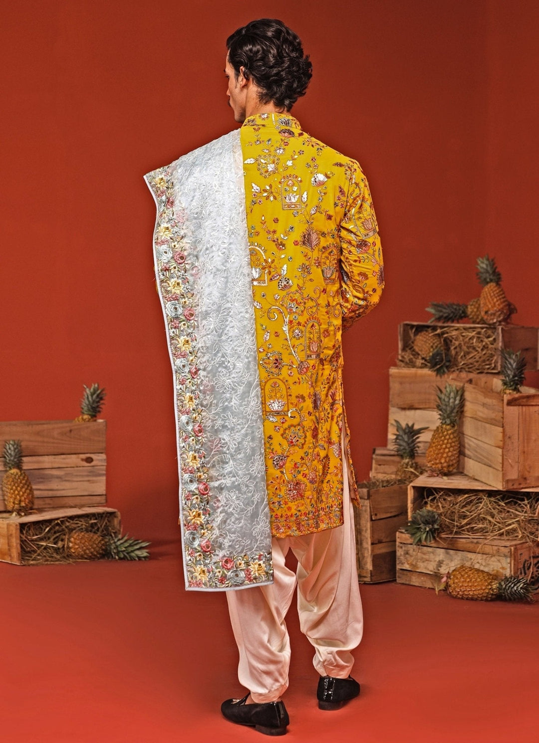 Yellow Embroidered Kurta Patiala Set With Contrast Dupatta Kalpraag - Fabilicious Fashion