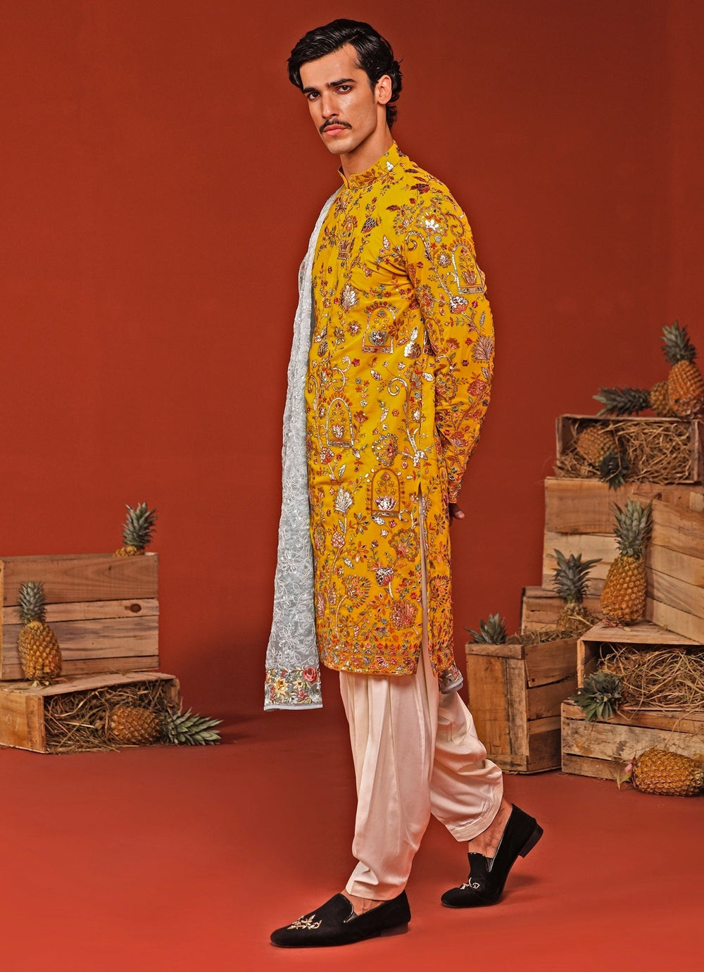 Yellow Embroidered Kurta Patiala Set With Contrast Dupatta Kalpraag - Fabilicious Fashion