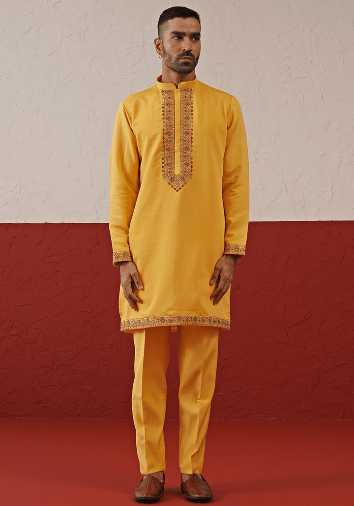 Yellow Embroidered Kurta Set Kalpraag - Fabilicious Fashion