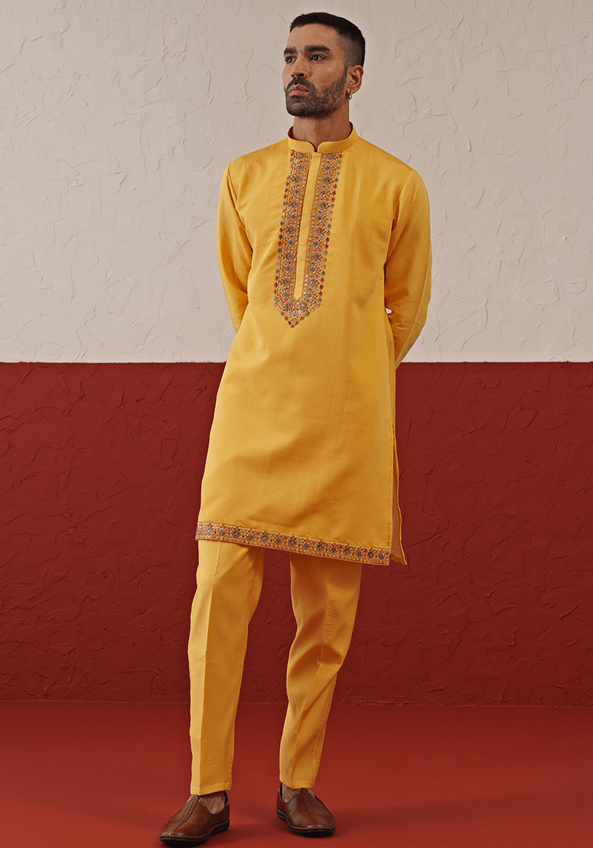 Yellow Embroidered Kurta Set Kalpraag - Fabilicious Fashion