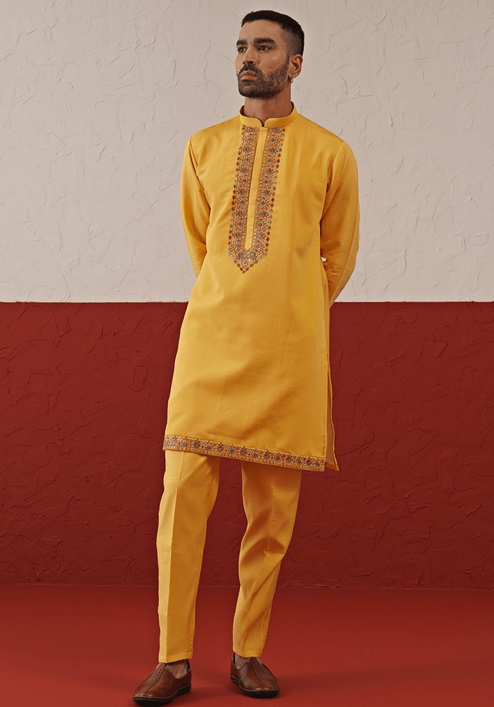 Yellow Embroidered Kurta Set Kalpraag - Fabilicious Fashion