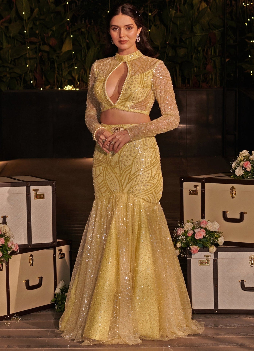 Yellow Embroidered Mermaid Lehenga Set Jigar and Nikita - Fabilicious Fashion