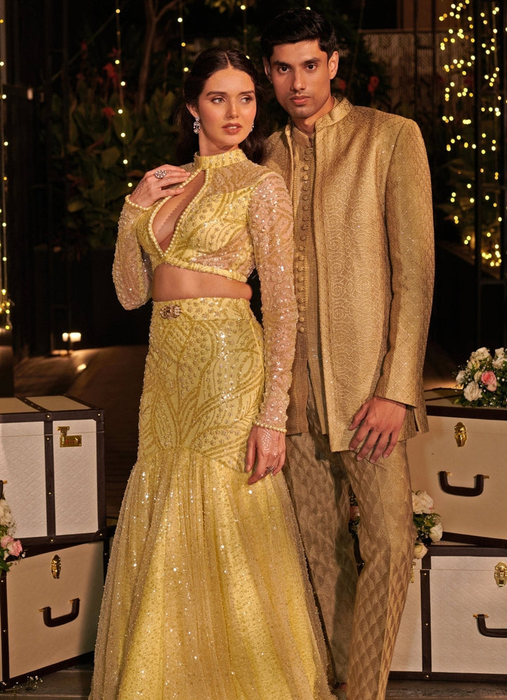 Yellow Embroidered Mermaid Lehenga Set Jigar and Nikita - Fabilicious Fashion