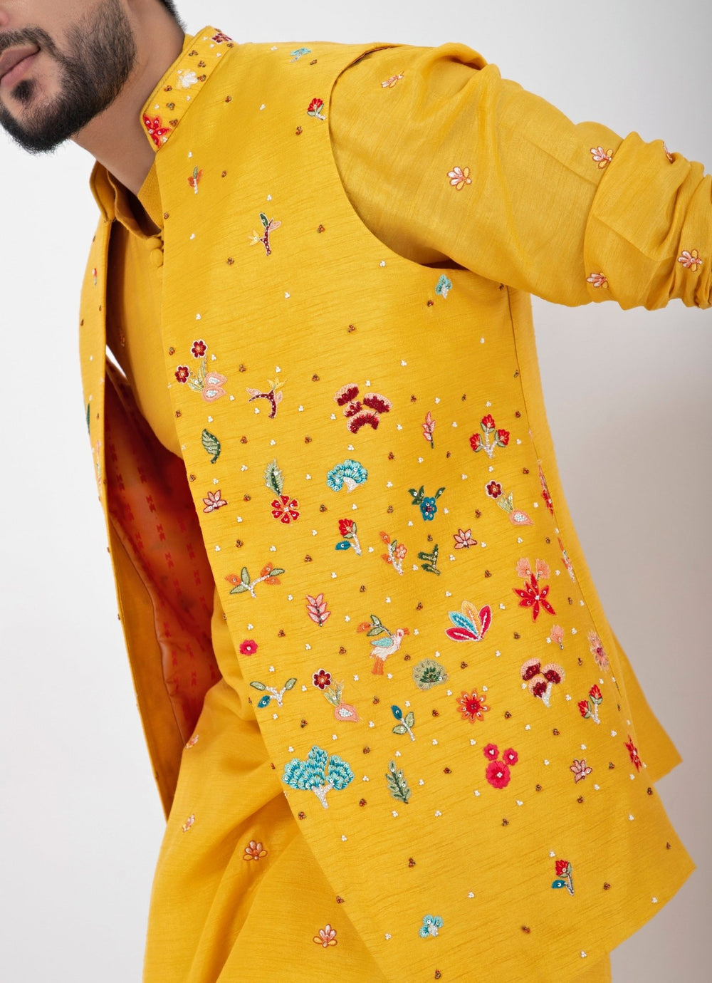 Yellow Embroidered Nehru Jacket And Kurta Pant Set Smriti - Fabilicious Fashion