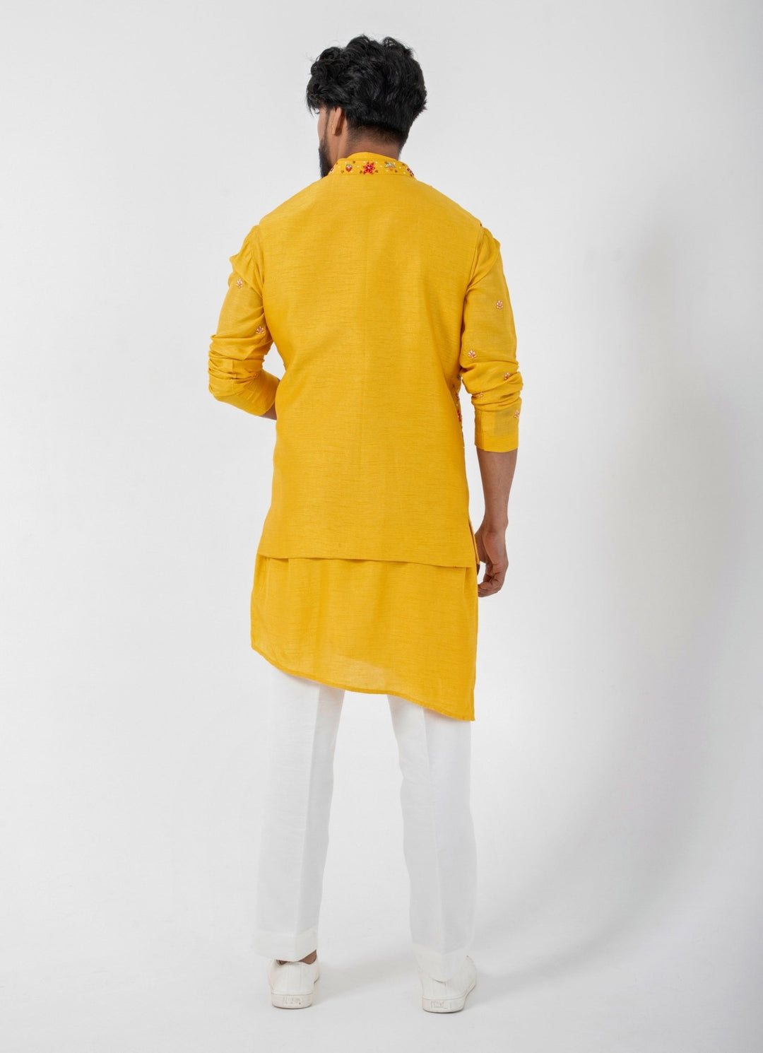 Yellow Embroidered Nehru Jacket And Kurta Pant Set Smriti - Fabilicious Fashion