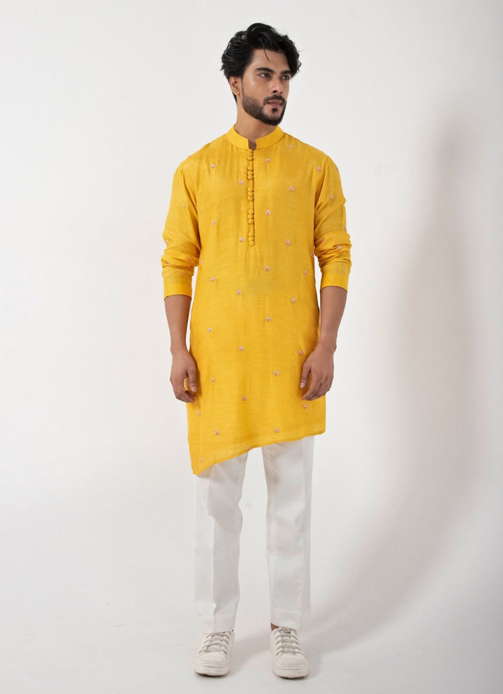 Yellow Embroidered Nehru Jacket And Kurta Pant Set Smriti - Fabilicious Fashion