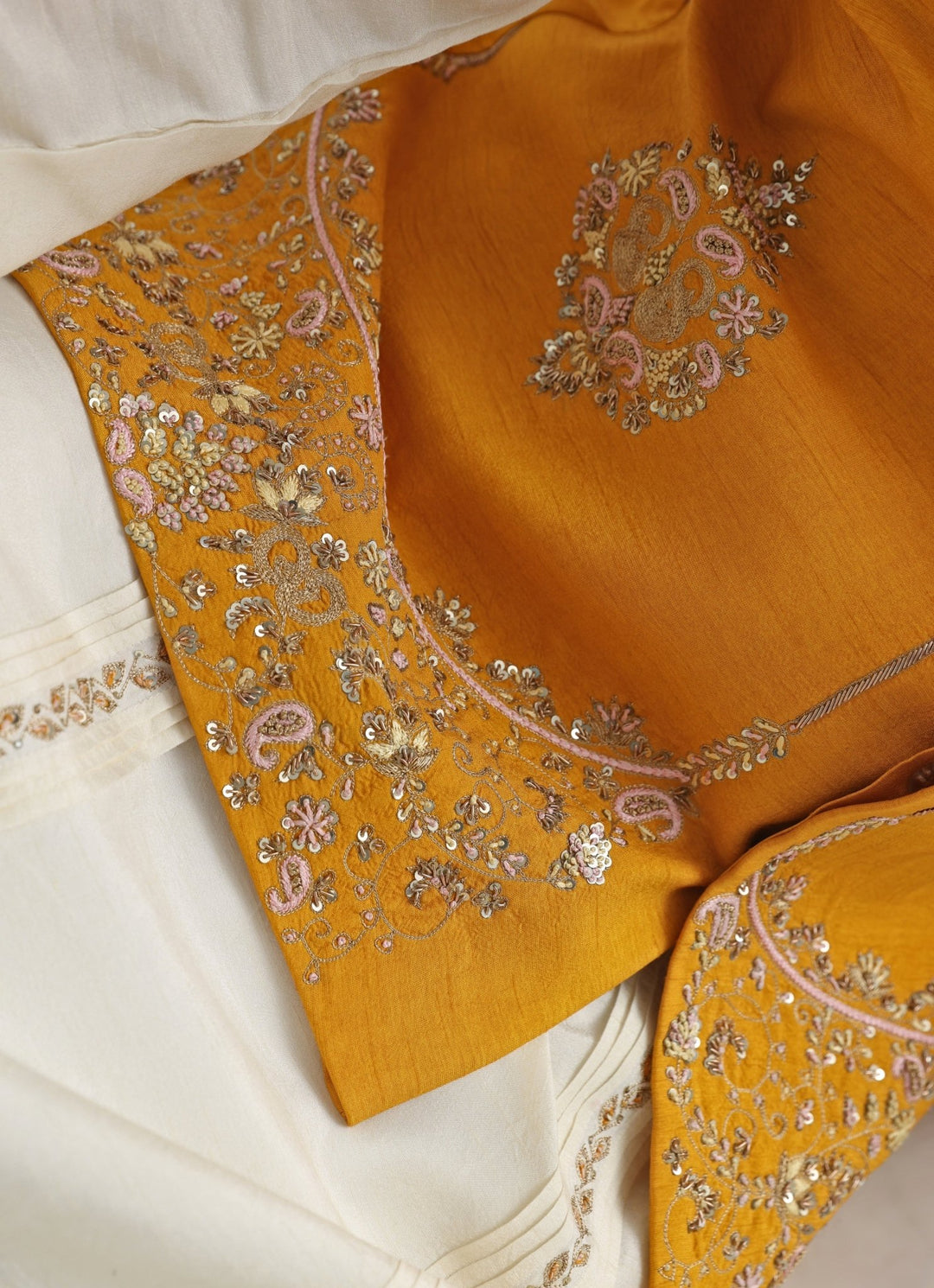 Yellow Embroidered Nehru Jacket With Off White Kurta Set Smriti - Fabilicious Fashion