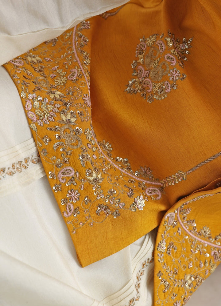 Yellow Embroidered Nehru Jacket With Off White Kurta Set Smriti - Fabilicious Fashion