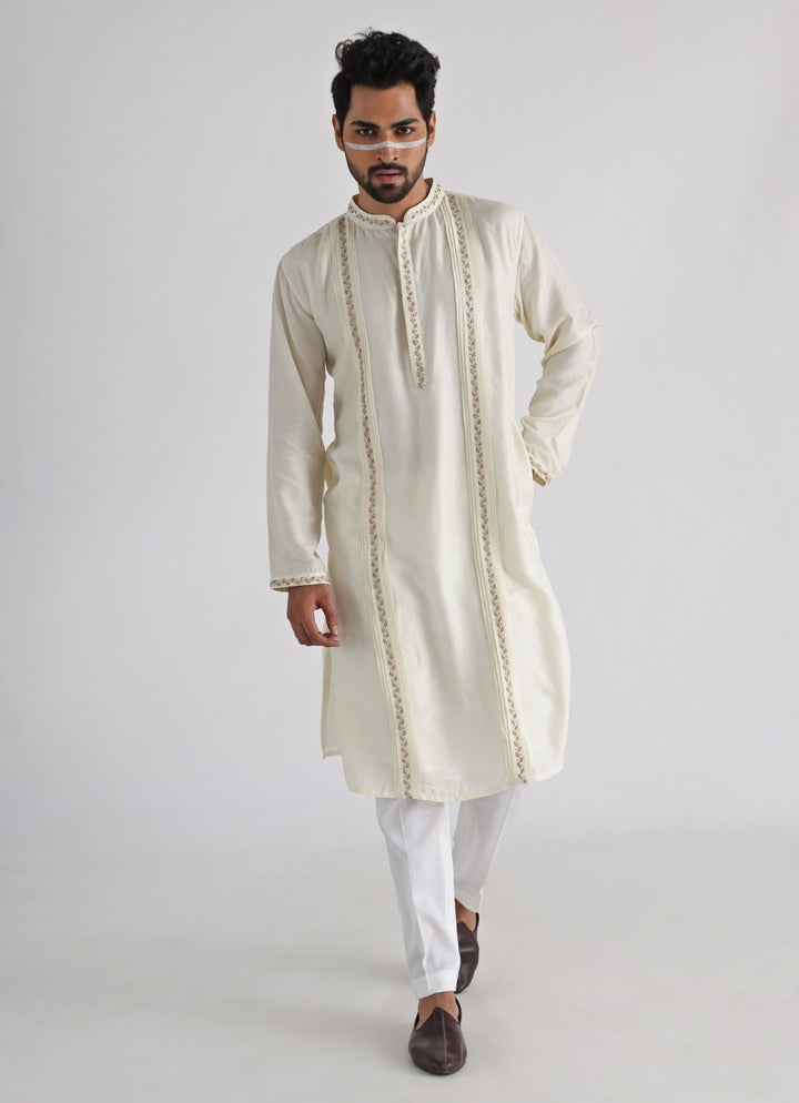 Yellow Embroidered Nehru Jacket With Off White Kurta Set Smriti - Fabilicious Fashion