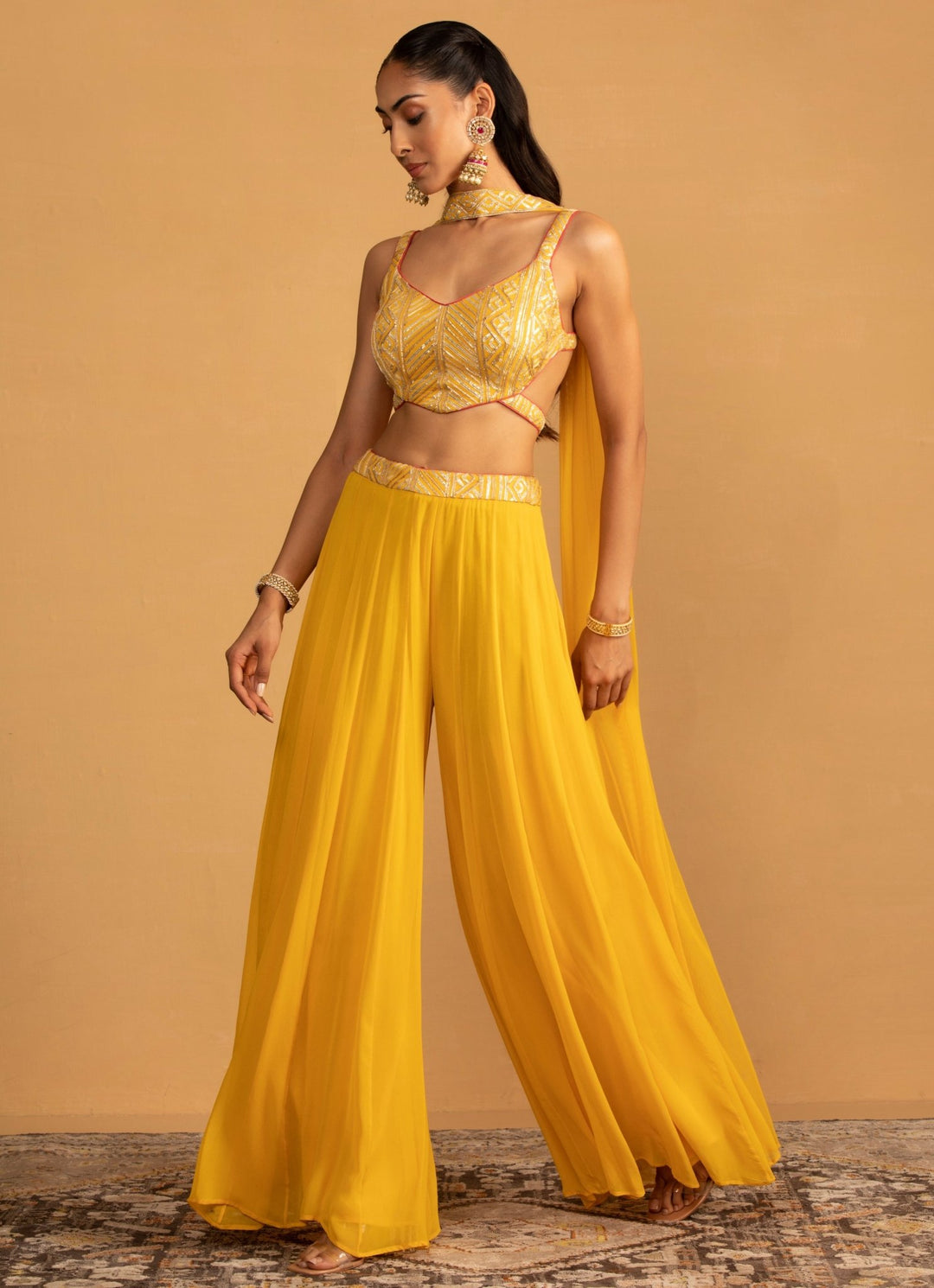 Yellow Embroidered Palazzo Set Esha Koul - Fabilicious Fashion