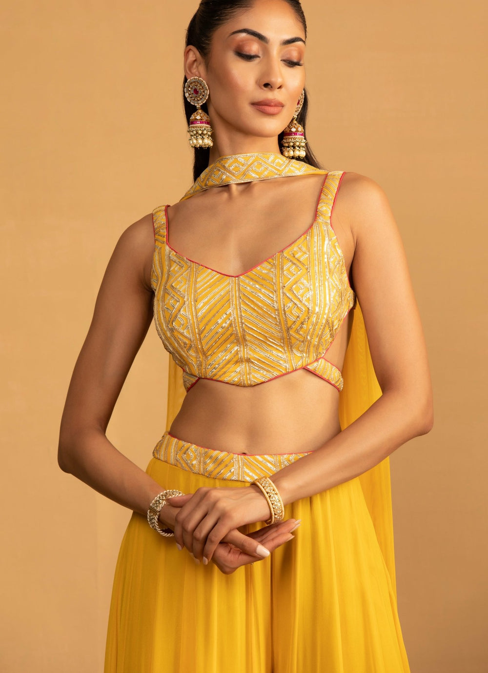 Yellow Embroidered Palazzo Set Esha Koul - Fabilicious Fashion