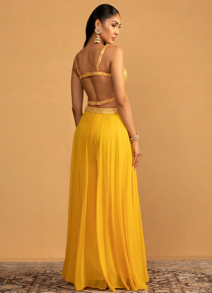 Yellow Embroidered Palazzo Set Esha Koul - Fabilicious Fashion
