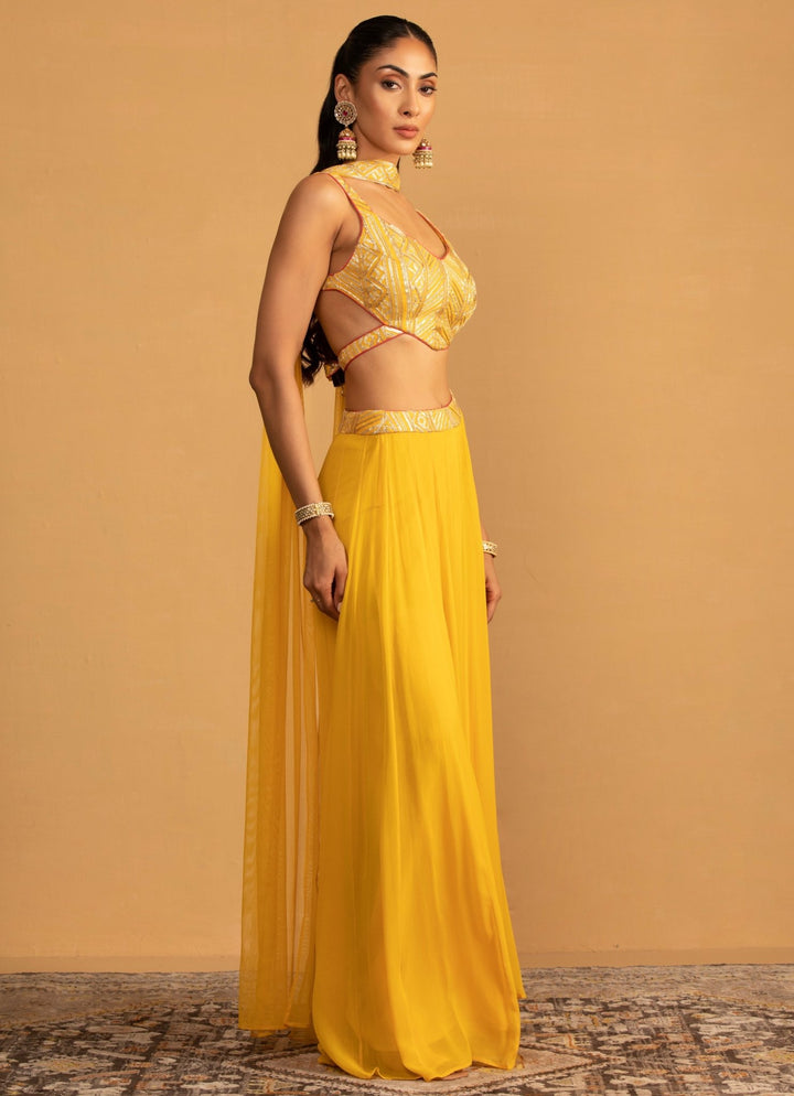 Yellow Embroidered Palazzo Set Esha Koul - Fabilicious Fashion