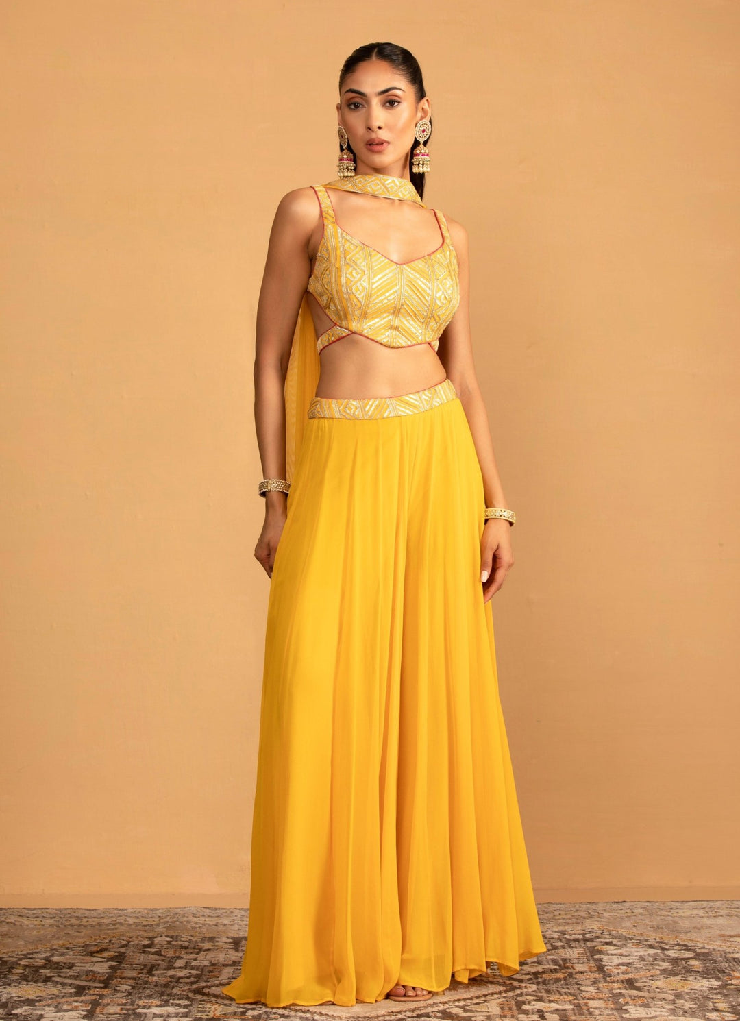 Yellow Embroidered Palazzo Set Esha Koul - Fabilicious Fashion