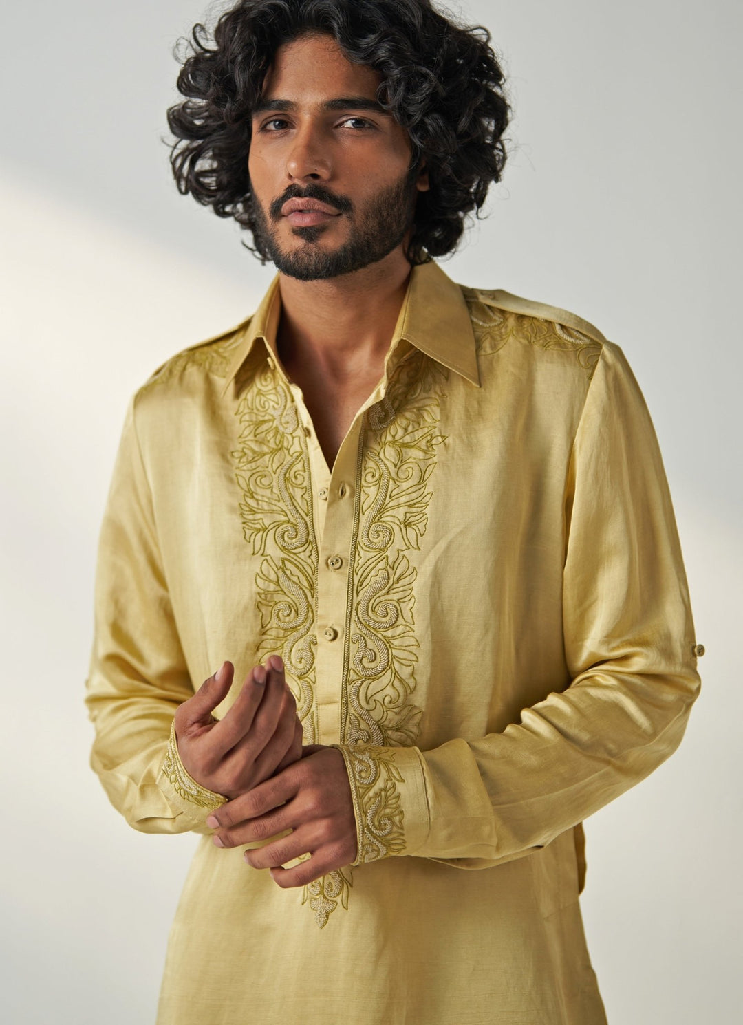 Yellow Embroidered Pathani Kurta Set Studio Bagechaa - Men - Fabilicious Fashion