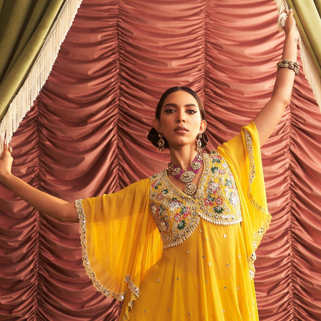 Yellow Embroidered Peplum Top And Gharara Seema Thukral - Fabilicious Fashion