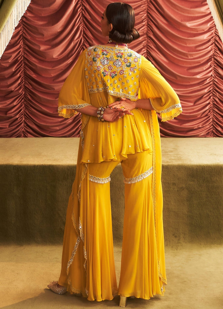 Yellow Embroidered Peplum Top And Gharara Seema Thukral - Fabilicious Fashion