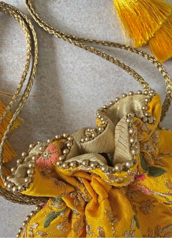 Yellow Embroidered Potli AMYRA - Fabilicious Fashion