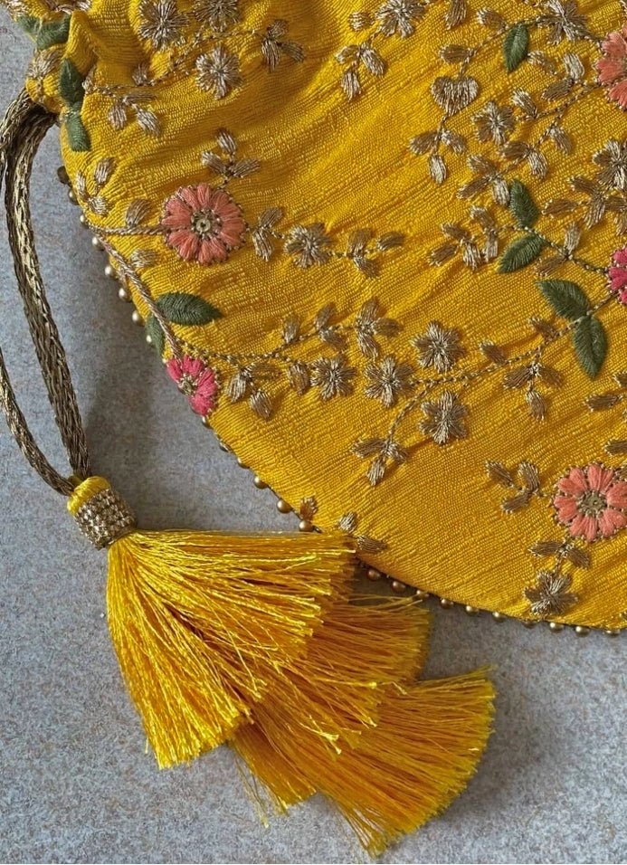 Yellow Embroidered Potli AMYRA - Fabilicious Fashion
