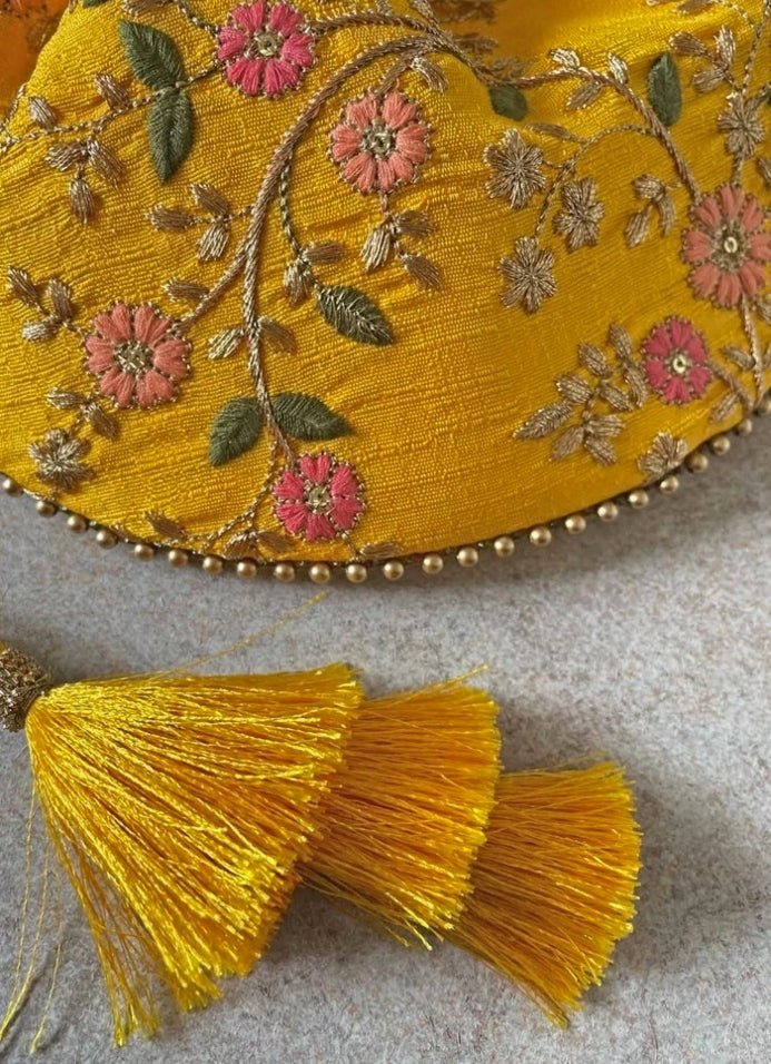 Yellow Embroidered Potli AMYRA - Fabilicious Fashion