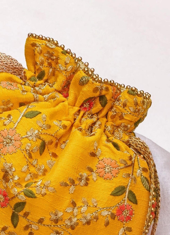 Yellow Embroidered Potli AMYRA - Fabilicious Fashion