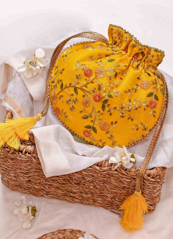 Yellow Embroidered Potli AMYRA - Fabilicious Fashion