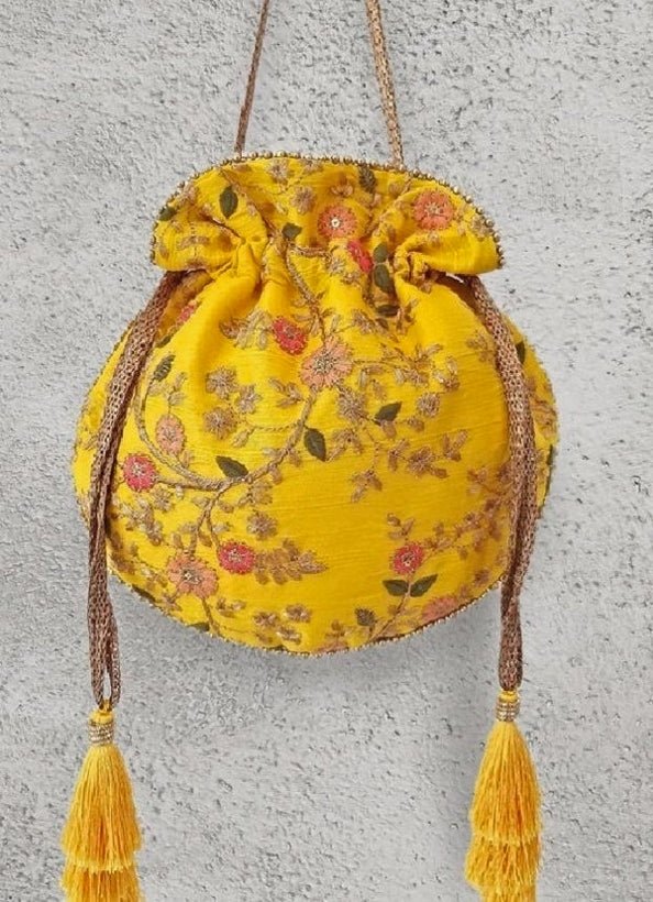 Yellow Embroidered Potli AMYRA - Fabilicious Fashion