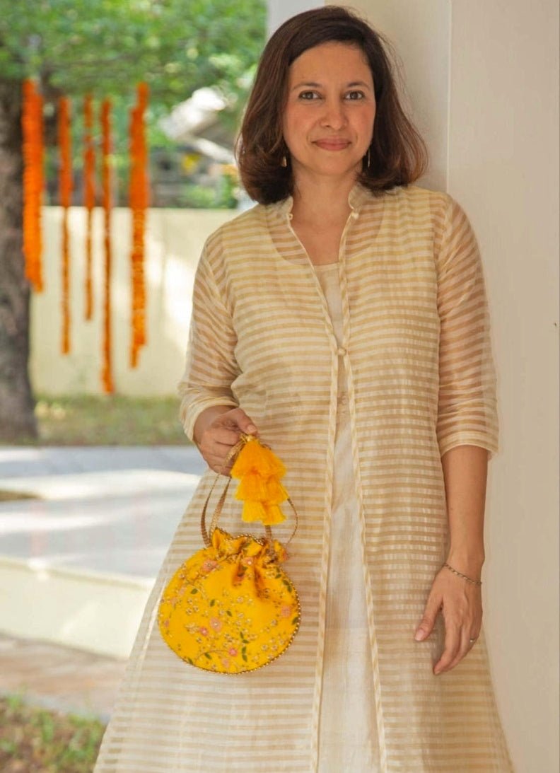 Yellow Embroidered Potli AMYRA - Fabilicious Fashion