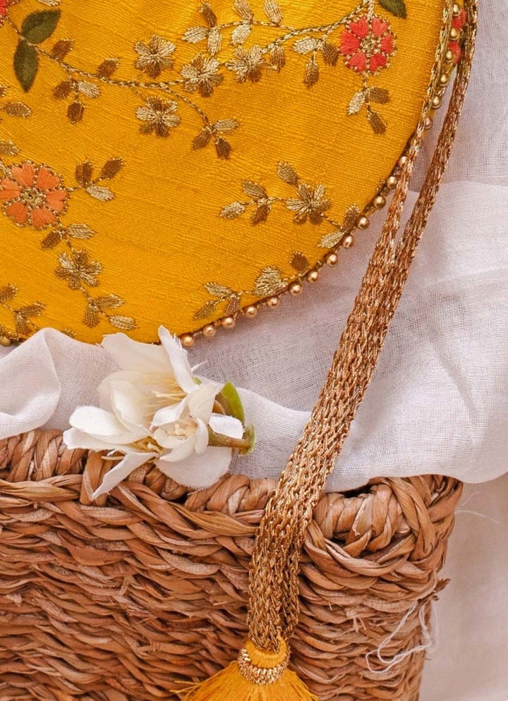 Yellow Embroidered Potli AMYRA - Fabilicious Fashion