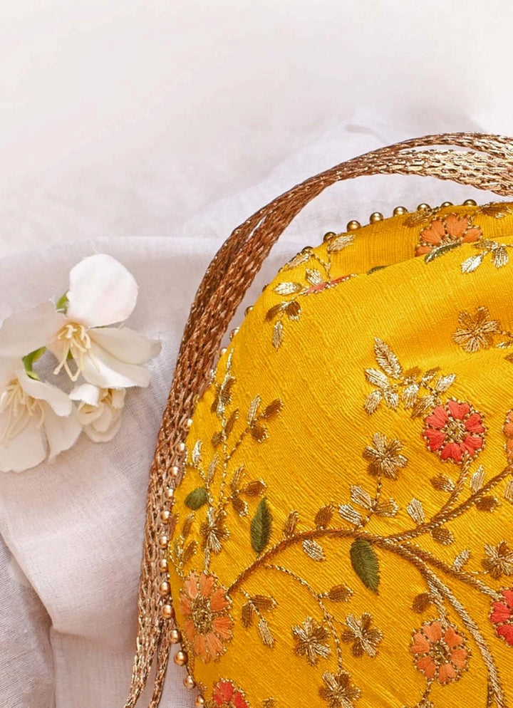 Yellow Embroidered Potli AMYRA - Fabilicious Fashion