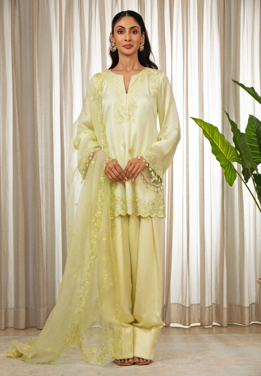 Yellow Embroidered Satin Kurta Salwar Set Esha Koul - Fabilicious Fashion