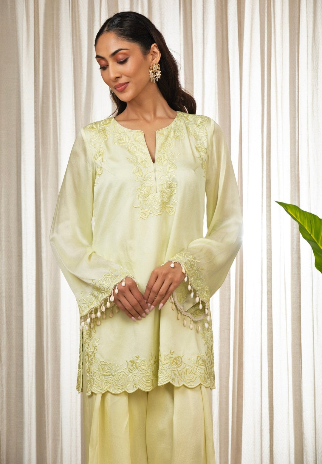 Yellow Embroidered Satin Kurta Salwar Set Esha Koul - Fabilicious Fashion
