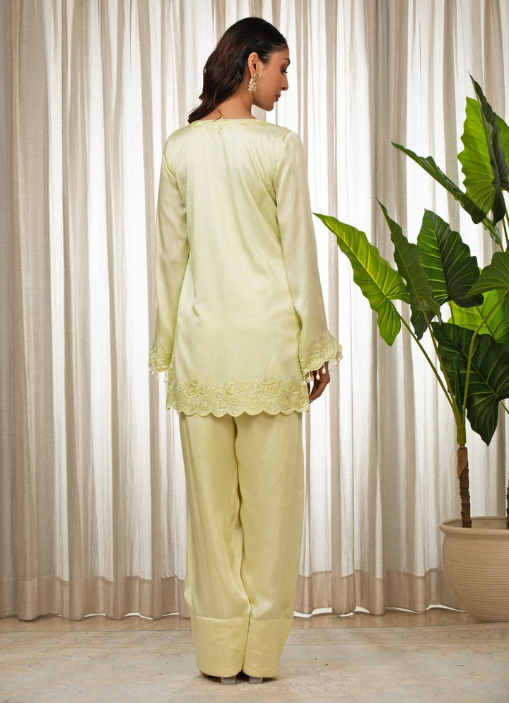 Yellow Embroidered Satin Kurta Salwar Set Esha Koul - Fabilicious Fashion