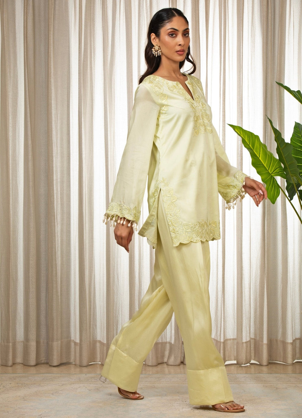 Yellow Embroidered Satin Kurta Salwar Set Esha Koul - Fabilicious Fashion