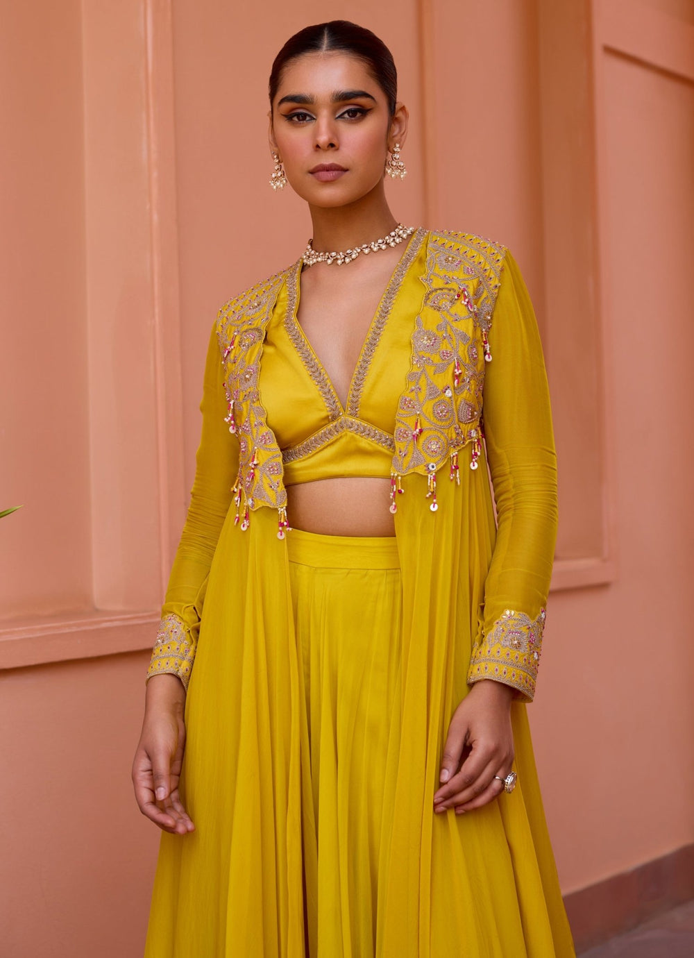 Yellow Embroidered Sharara Set With Cape Isha Gupta Tayal - Fabilicious Fashion
