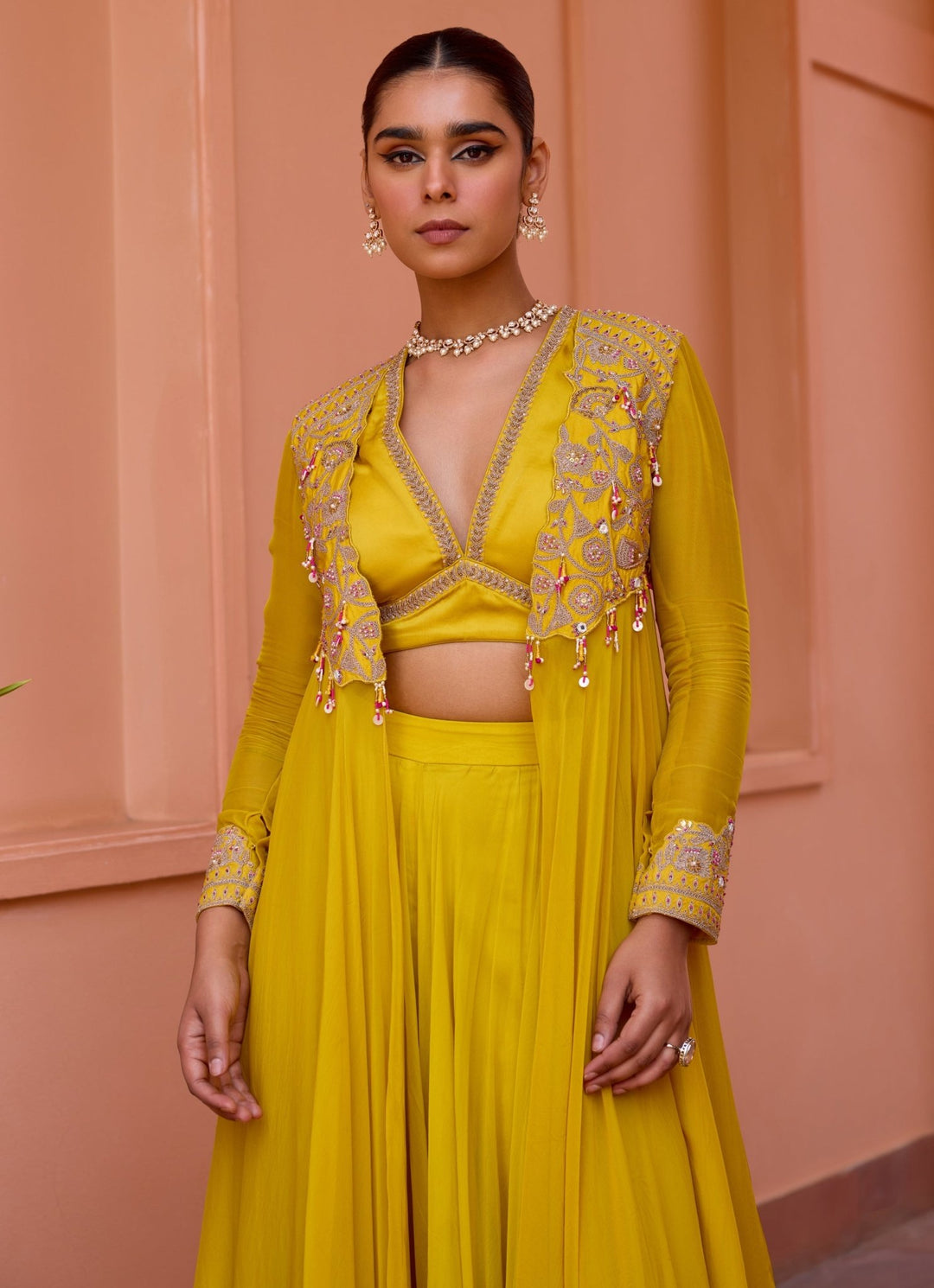 Yellow Embroidered Sharara Set With Cape Isha Gupta Tayal - Fabilicious Fashion