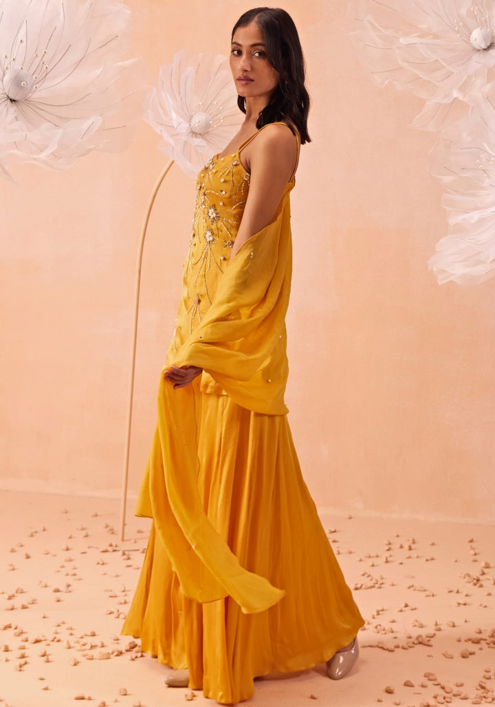 Yellow Embroidered Sharara Set Parul Gandhi - Fabilicious Fashion